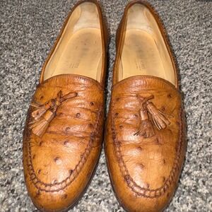 Peter‎ Huber Ostrich Leather Sz 8 1/2 Tassel Loafers Cognac Brown Made in Italy